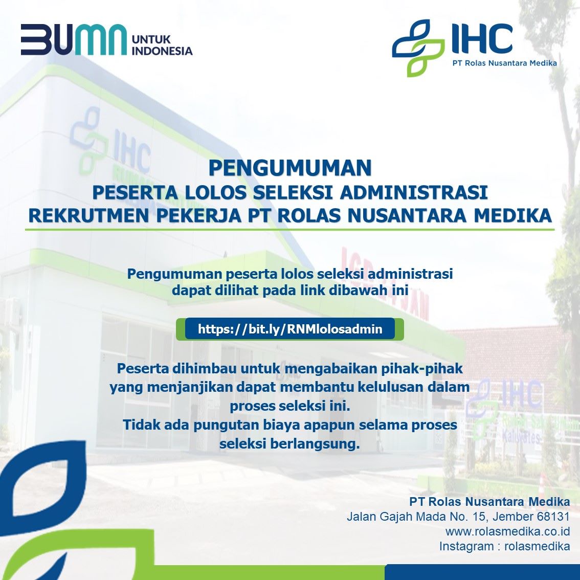 You are currently viewing Pengumuman Lolos Seleksi Administrasi Rekrutmen Pekerja PT Rolas Nusantara Medika